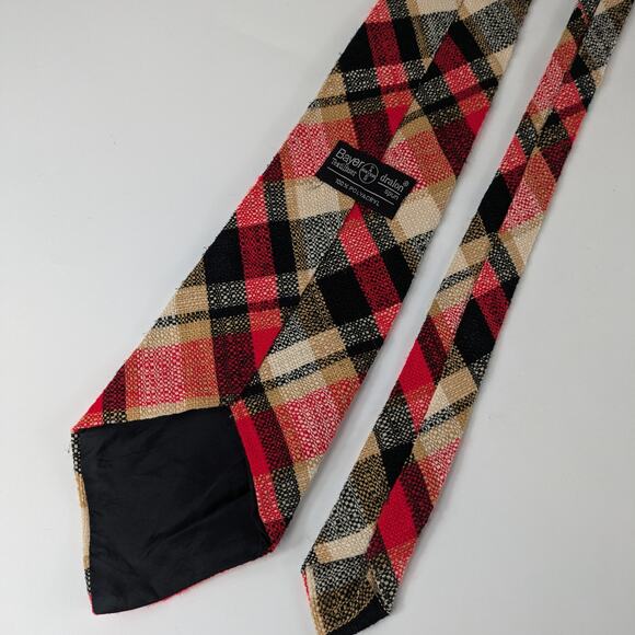 Plaid Polyacryl Mens Necktie True Vintage Bayer Aspirin Holiday Plaid Black Red - Picture 4 of 10
